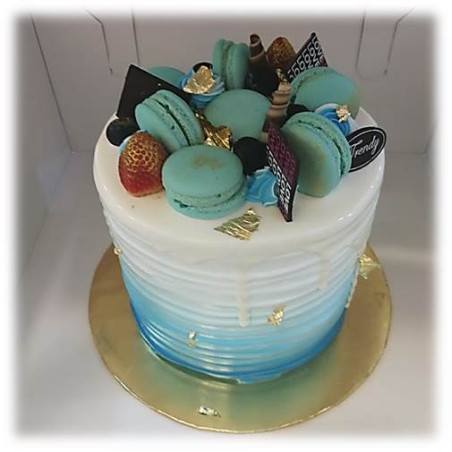 Blue Theme Tall Drip Cake